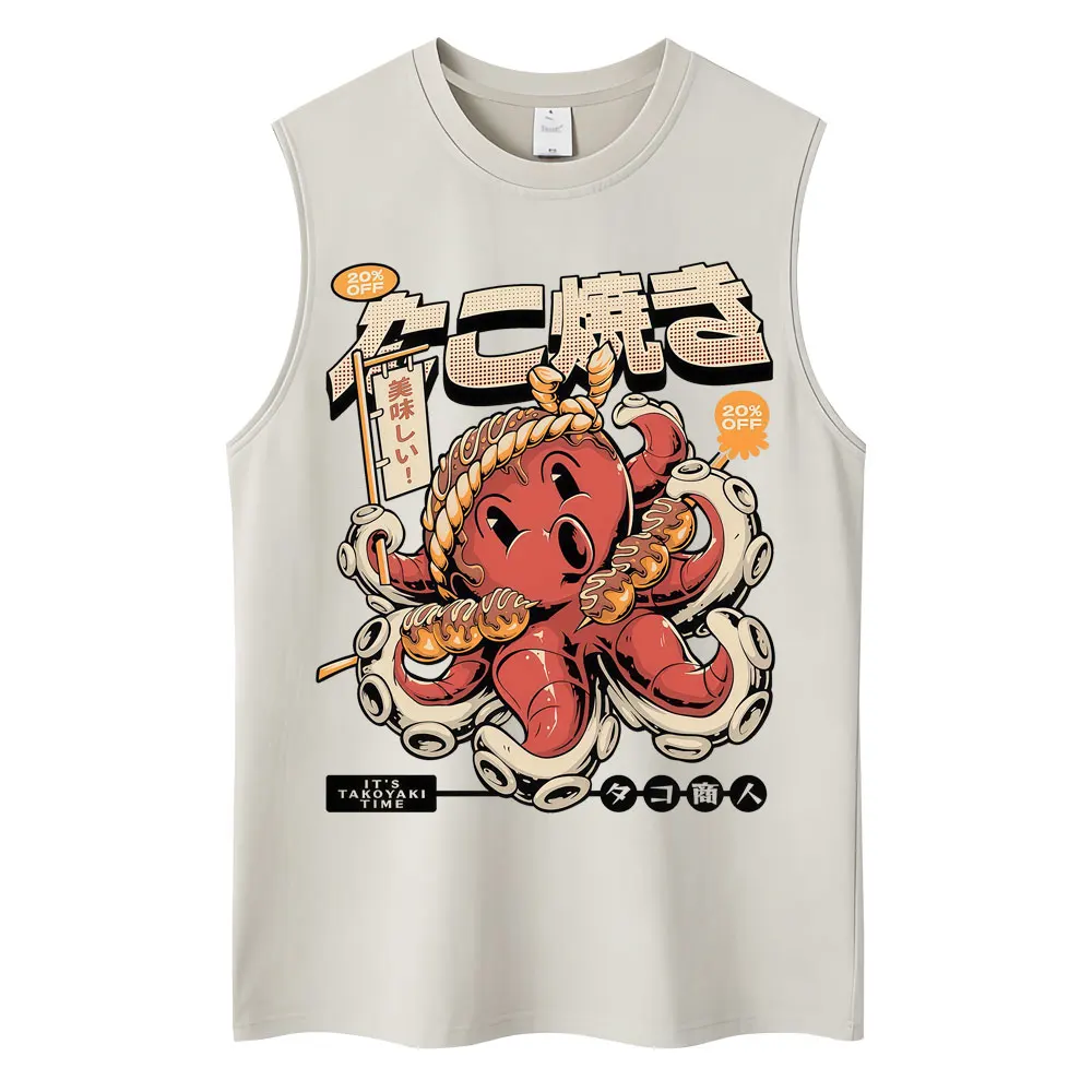 Washed Japanese Style Hokkaido Wave Tokyo Tank Tops Men Women Harajuku Fashion Vintage Sleeveless T Shirt Loose Cotton Y2k Vests