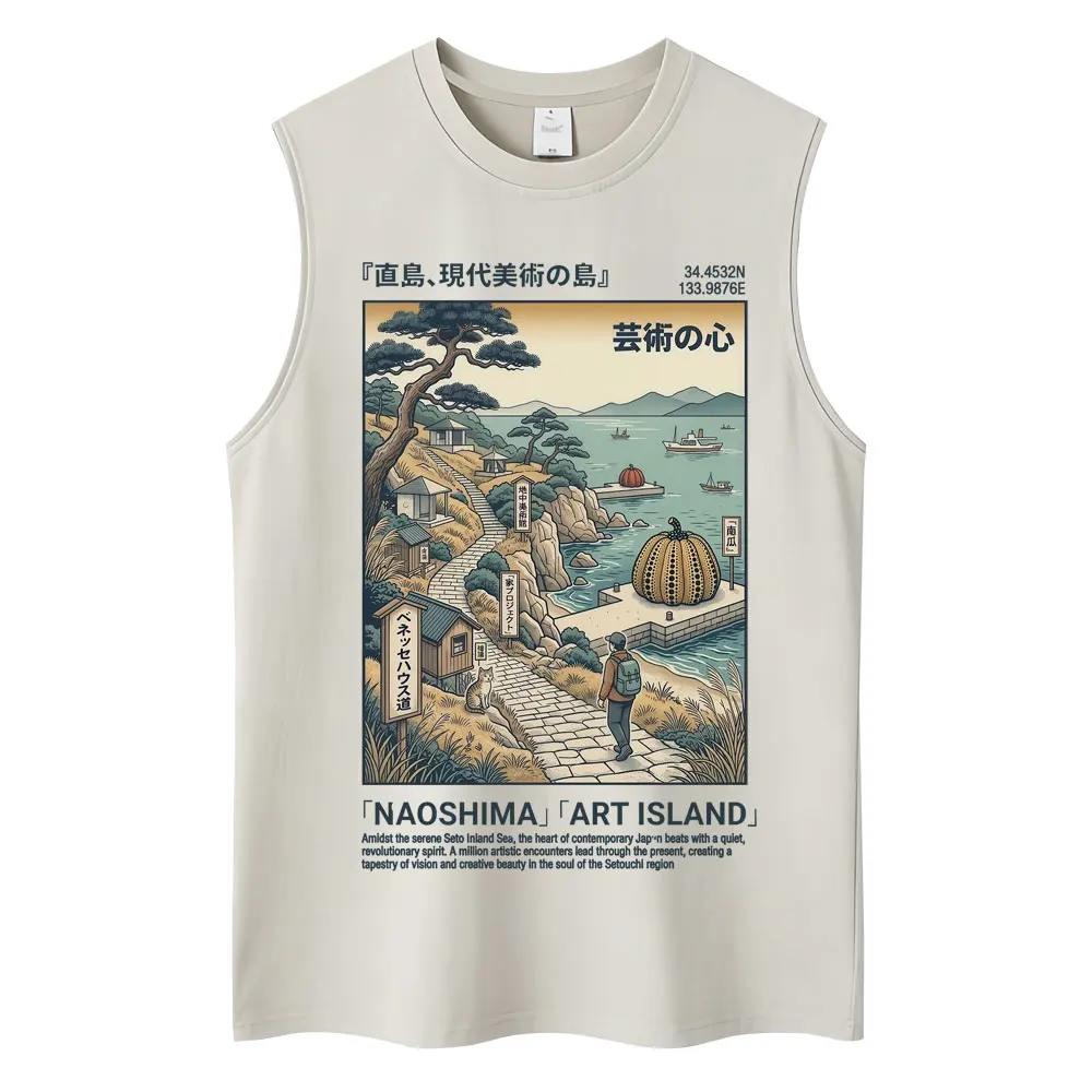 Washed Japanese Style Hokkaido Wave Tokyo Tank Tops Men Women Harajuku Fashion Vintage Sleeveless T Shirt Loose Cotton Y2k Vests