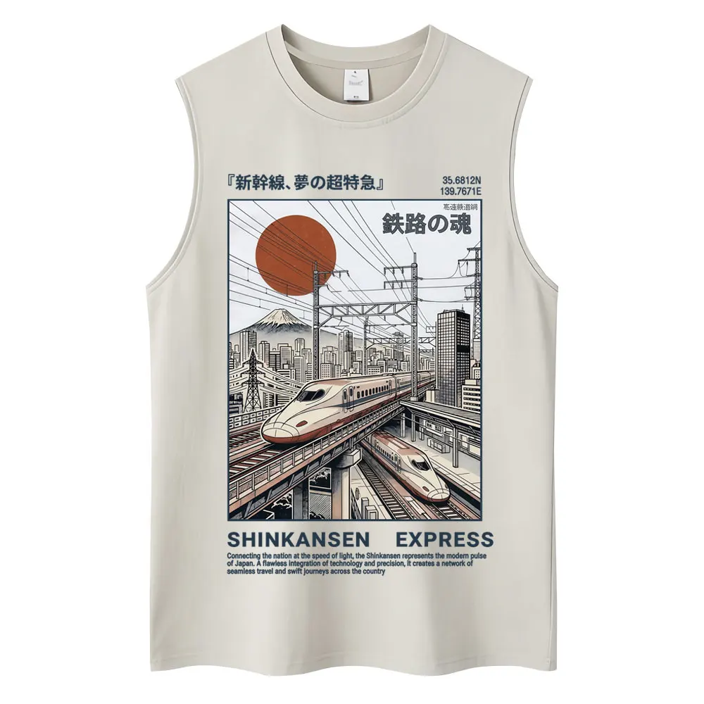 Washed Japanese Style Hokkaido Wave Tokyo Tank Tops Men Women Harajuku Fashion Vintage Sleeveless T Shirt Loose Cotton Y2k Vests