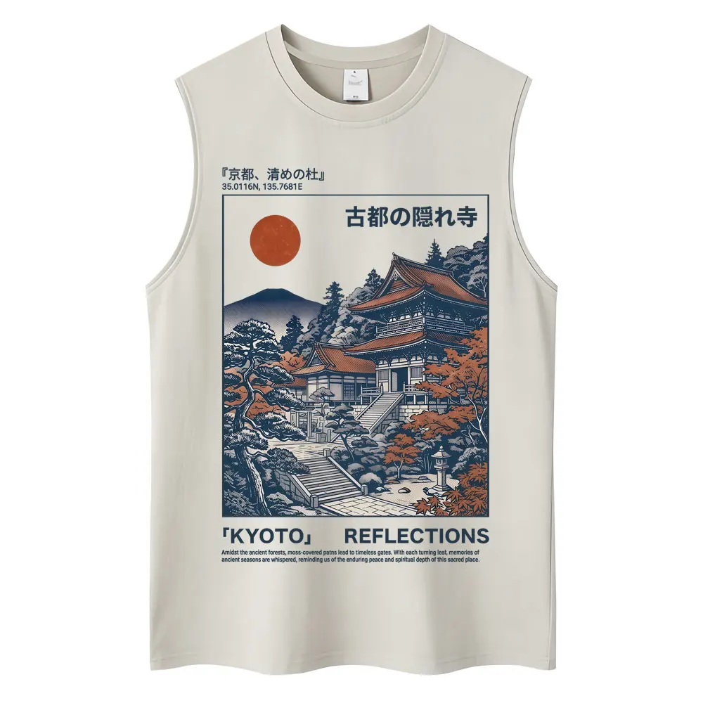 Washed Japanese Style Hokkaido Wave Tokyo Tank Tops Men Women Harajuku Fashion Vintage Sleeveless T Shirt Loose Cotton Y2k Vests