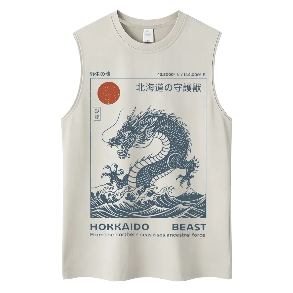 Washed Japanese Style Hokkaido Wave Tokyo Tank Tops Men Women Harajuku Fashion Vintage Sleeveless T Shirt Loose Cotton Y2k Vests