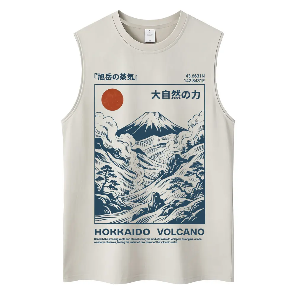 Washed Japanese Style Hokkaido Wave Tokyo Tank Tops Men Women Harajuku Fashion Vintage Sleeveless T Shirt Loose Cotton Y2k Vests