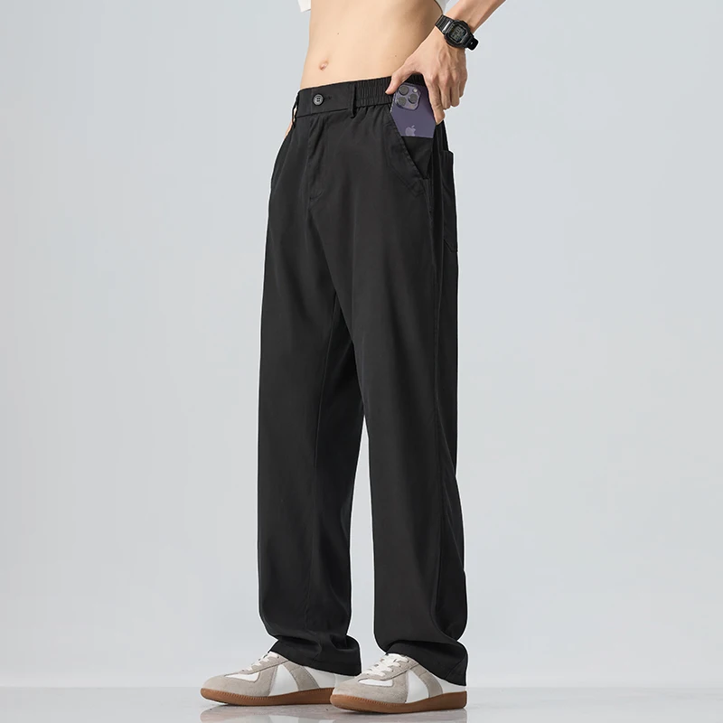 Lyocell Ultra-thin Ice Silk Trousers Men's Summer Loose Straight Cool Breathable Daily Sports Casual Trousers Fashion Korean