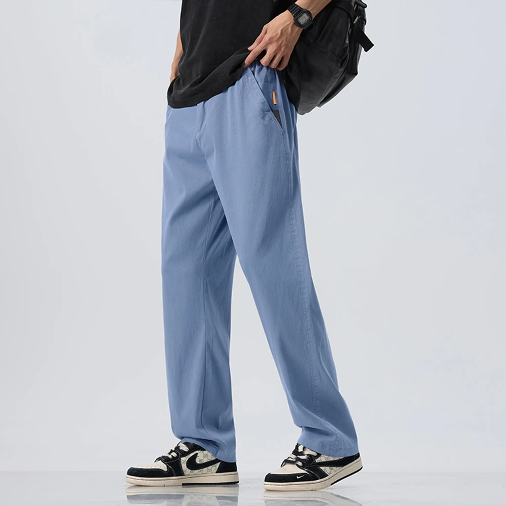 Lyocell Ultra-thin Ice Silk Trousers Men's Summer Loose Straight Cool Breathable Daily Sports Casual Trousers Fashion Korean