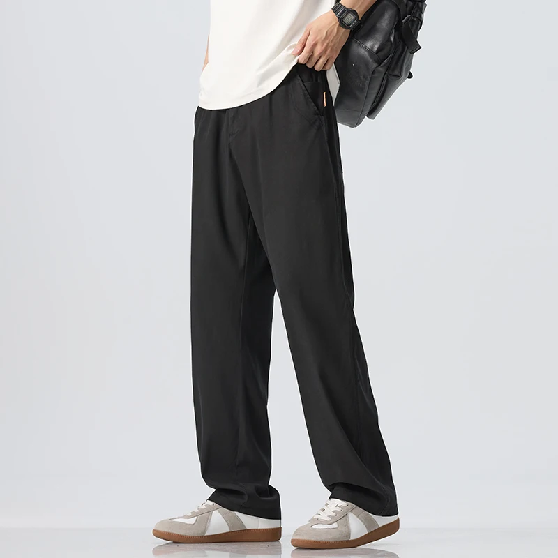 Lyocell Ultra-thin Ice Silk Trousers Men's Summer Loose Straight Cool Breathable Daily Sports Casual Trousers Fashion Korean