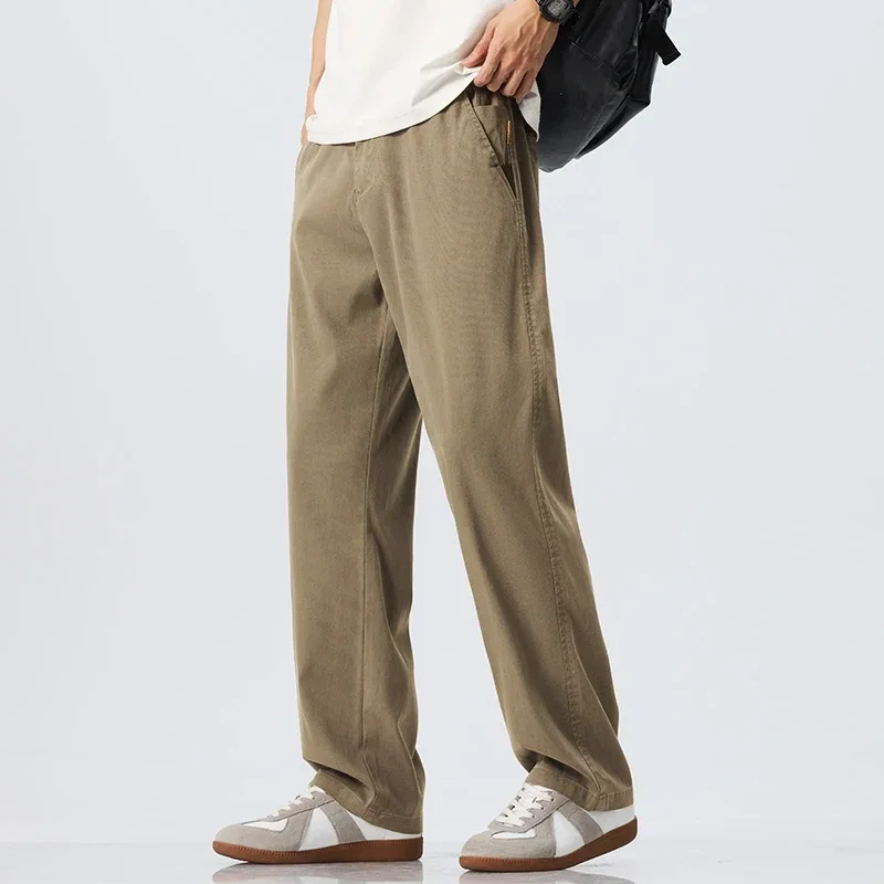 Lyocell Ultra-thin Ice Silk Trousers Men's Summer Loose Straight Cool Breathable Daily Sports Casual Trousers Fashion Korean