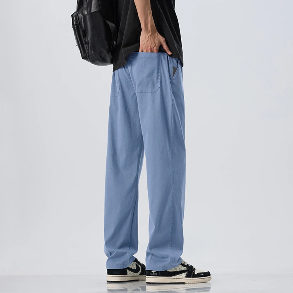 Lyocell Ultra-thin Ice Silk Trousers Men's Summer Loose Straight Cool Breathable Daily Sports Casual Trousers Fashion Korean