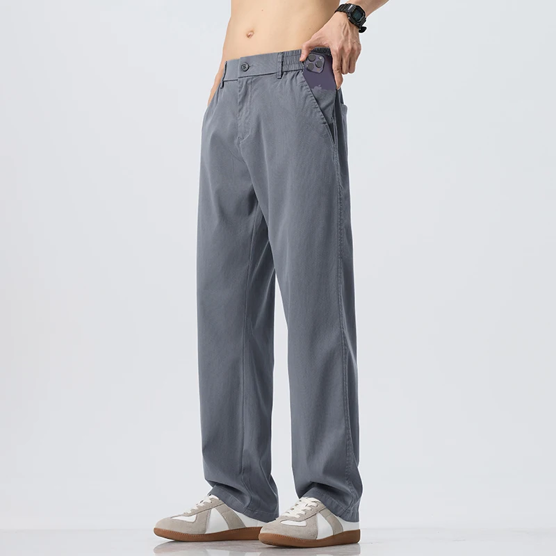 Lyocell Ultra-thin Ice Silk Trousers Men's Summer Loose Straight Cool Breathable Daily Sports Casual Trousers Fashion Korean