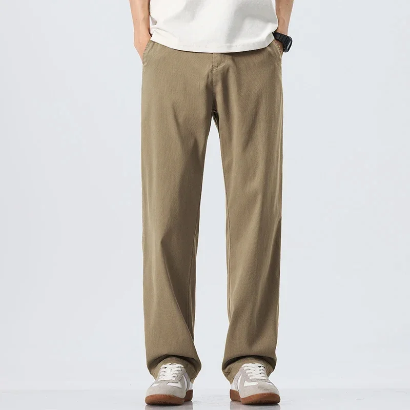 Lyocell Ultra-thin Ice Silk Trousers Men's Summer Loose Straight Cool Breathable Daily Sports Casual Trousers Fashion Korean