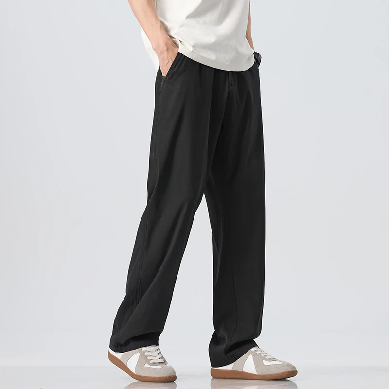 Lyocell Ultra-thin Ice Silk Trousers Men's Summer Loose Straight Cool Breathable Daily Sports Casual Trousers Fashion Korean