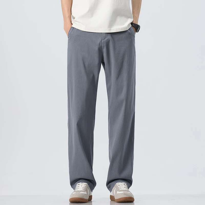 Lyocell Ultra-thin Ice Silk Trousers Men's Summer Loose Straight Cool Breathable Daily Sports Casual Trousers Fashion Korean