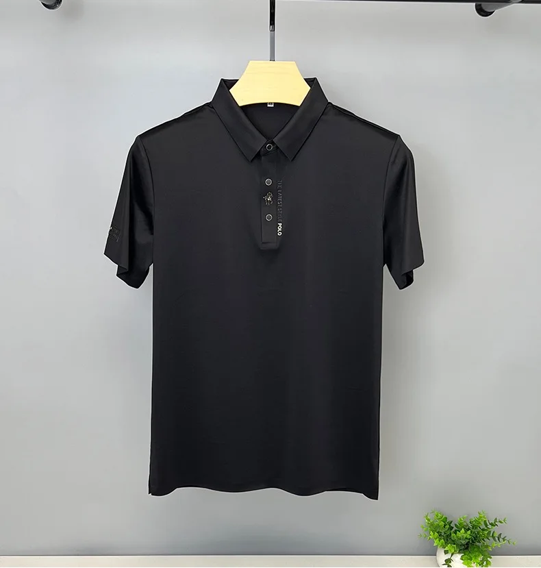 Brand high-end ice silk short sleeved men's POLO shirt 2024summer fashionable embroidery design top breathable and cool T-shirt