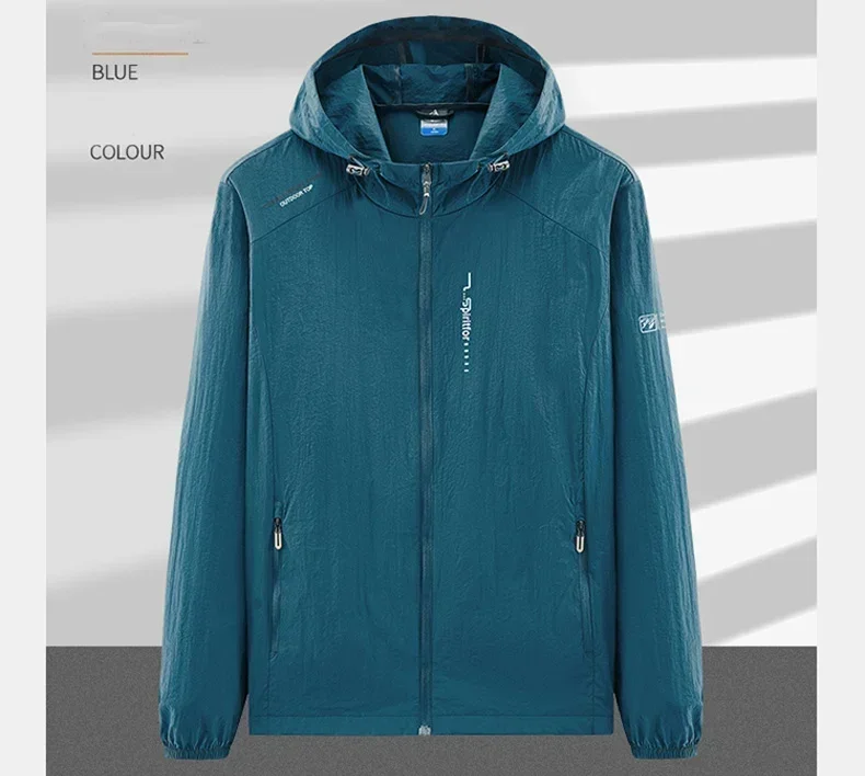 Men's UPF 50+ UV Protection Windbreaker Quick Dry Jacket Outdoor Sun-Protective Thin Hiking Fishing Cycling Hooded Sport Light