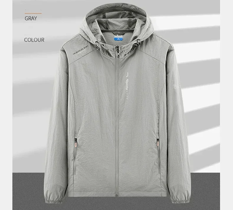 Men's UPF 50+ UV Protection Windbreaker Quick Dry Jacket Outdoor Sun-Protective Thin Hiking Fishing Cycling Hooded Sport Light