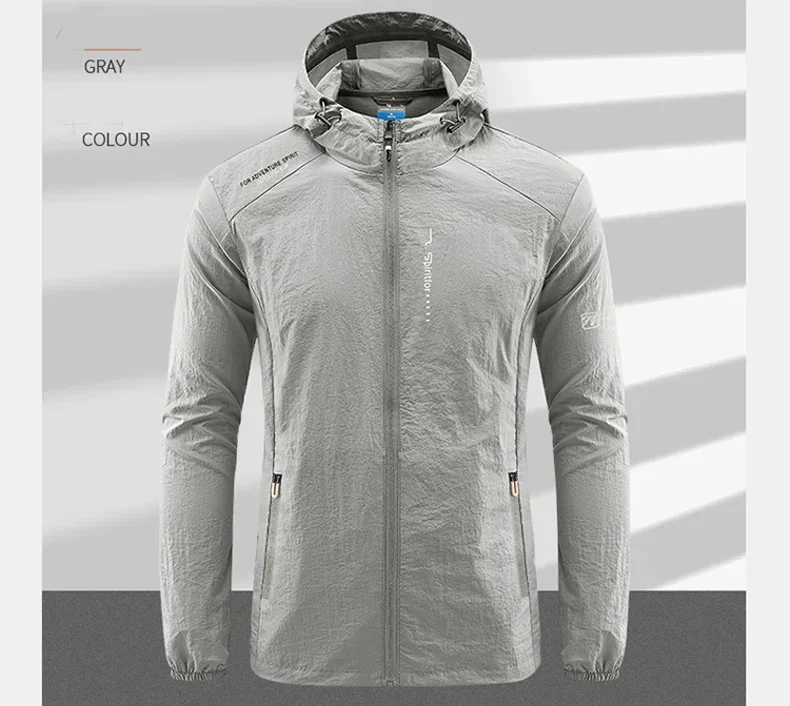 Men's UPF 50+ UV Protection Windbreaker Quick Dry Jacket Outdoor Sun-Protective Thin Hiking Fishing Cycling Hooded Sport Light
