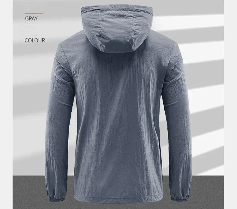 Men's UPF 50+ UV Protection Windbreaker Quick Dry Jacket Outdoor Sun-Protective Thin Hiking Fishing Cycling Hooded Sport Light