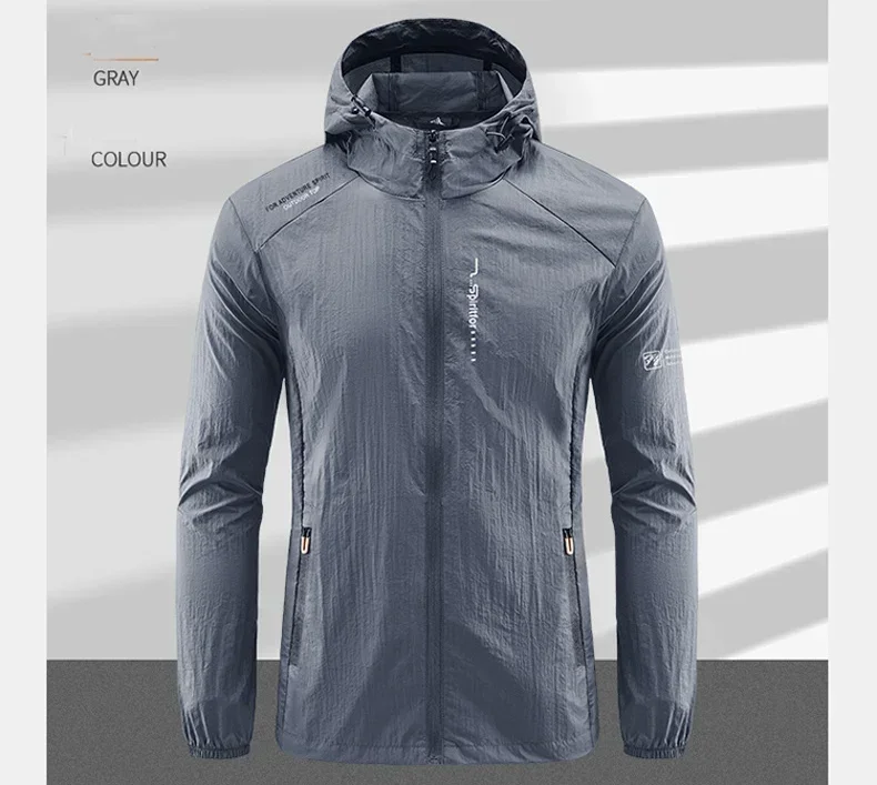 Men's UPF 50+ UV Protection Windbreaker Quick Dry Jacket Outdoor Sun-Protective Thin Hiking Fishing Cycling Hooded Sport Light