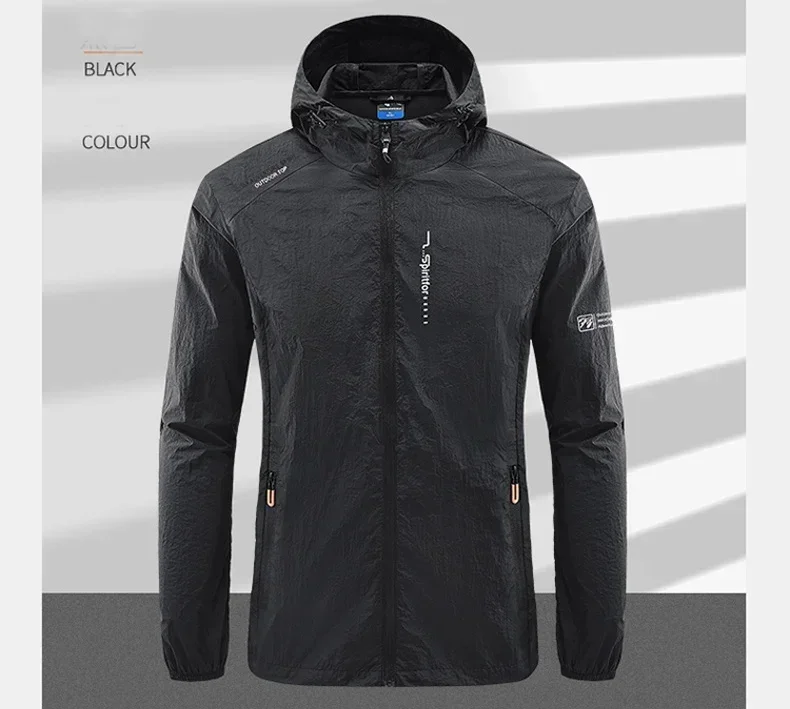 Men's UPF 50+ UV Protection Windbreaker Quick Dry Jacket Outdoor Sun-Protective Thin Hiking Fishing Cycling Hooded Sport Light