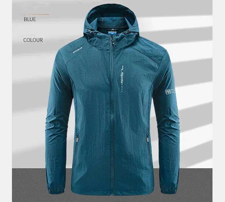 Men's UPF 50+ UV Protection Windbreaker Quick Dry Jacket Outdoor Sun-Protective Thin Hiking Fishing Cycling Hooded Sport Light