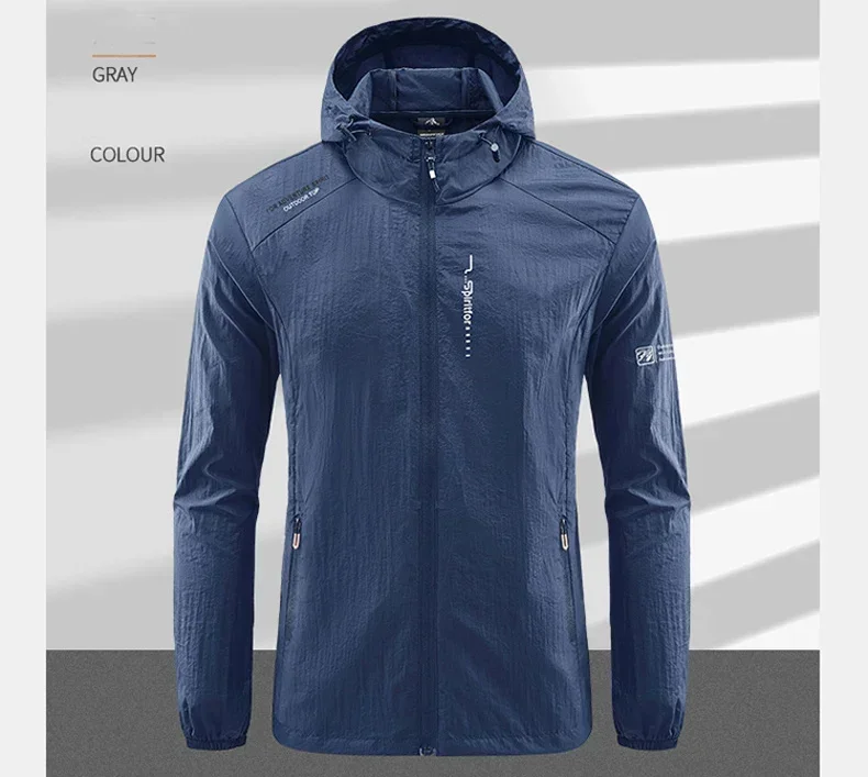 Men's UPF 50+ UV Protection Windbreaker Quick Dry Jacket Outdoor Sun-Protective Thin Hiking Fishing Cycling Hooded Sport Light