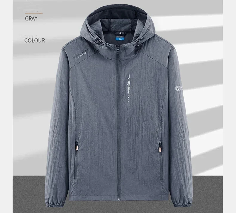 Men's UPF 50+ UV Protection Windbreaker Quick Dry Jacket Outdoor Sun-Protective Thin Hiking Fishing Cycling Hooded Sport Light