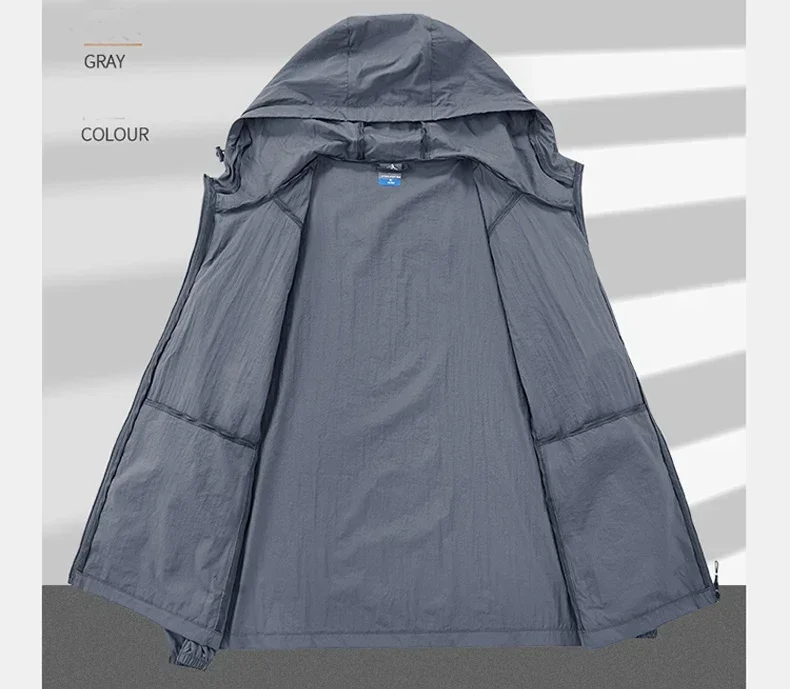 Men's UPF 50+ UV Protection Windbreaker Quick Dry Jacket Outdoor Sun-Protective Thin Hiking Fishing Cycling Hooded Sport Light