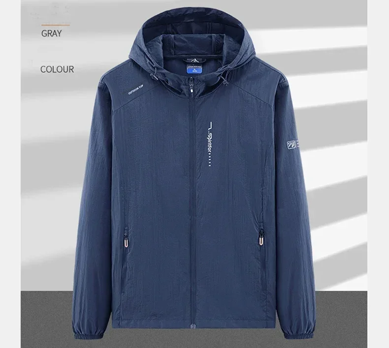 Men's UPF 50+ UV Protection Windbreaker Quick Dry Jacket Outdoor Sun-Protective Thin Hiking Fishing Cycling Hooded Sport Light