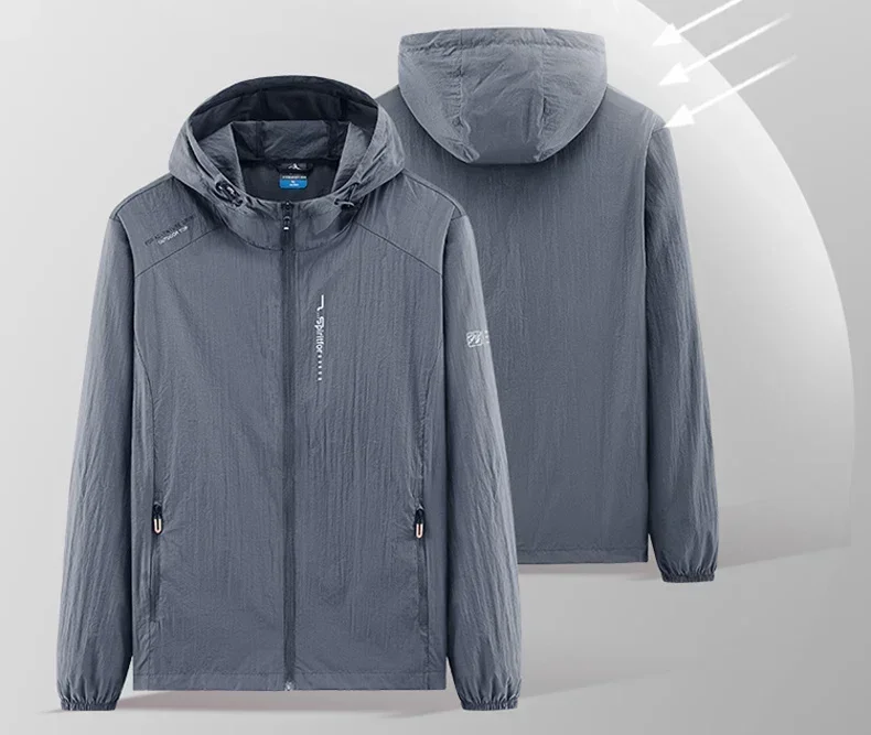 Men's UPF 50+ UV Protection Windbreaker Quick Dry Jacket Outdoor Sun-Protective Thin Hiking Fishing Cycling Hooded Sport Light