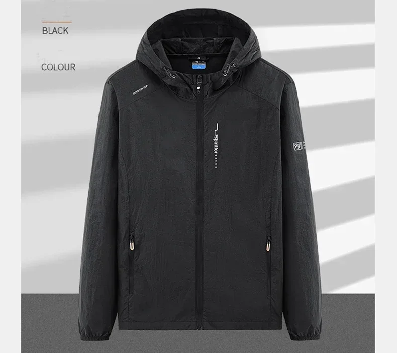 Men's UPF 50+ UV Protection Windbreaker Quick Dry Jacket Outdoor Sun-Protective Thin Hiking Fishing Cycling Hooded Sport Light