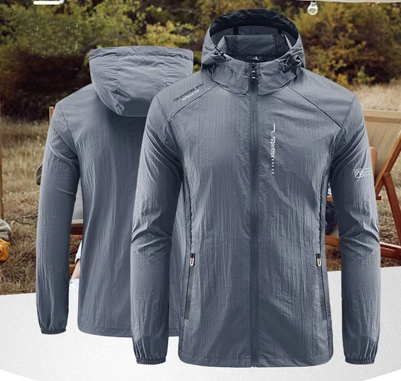 Men's UPF 50+ UV Protection Windbreaker Quick Dry Jacket Outdoor Sun-Protective Thin Hiking Fishing Cycling Hooded Sport Light