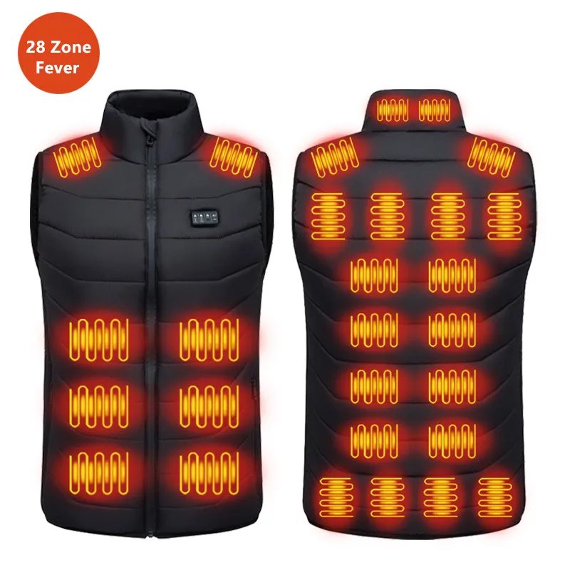 New Loose Casual Stand Up Collar Winter 28 Zone Intelligent Heating Vest Men'S Women'S Warm Electric Clip Coat (No Power Bank)