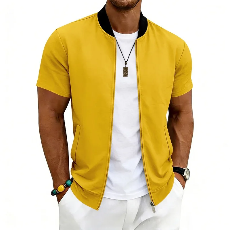 2026 American Summer Men's Stand Collar Thin Sports Short Sleeve Flight Zipper Baseball Jersey Jacket