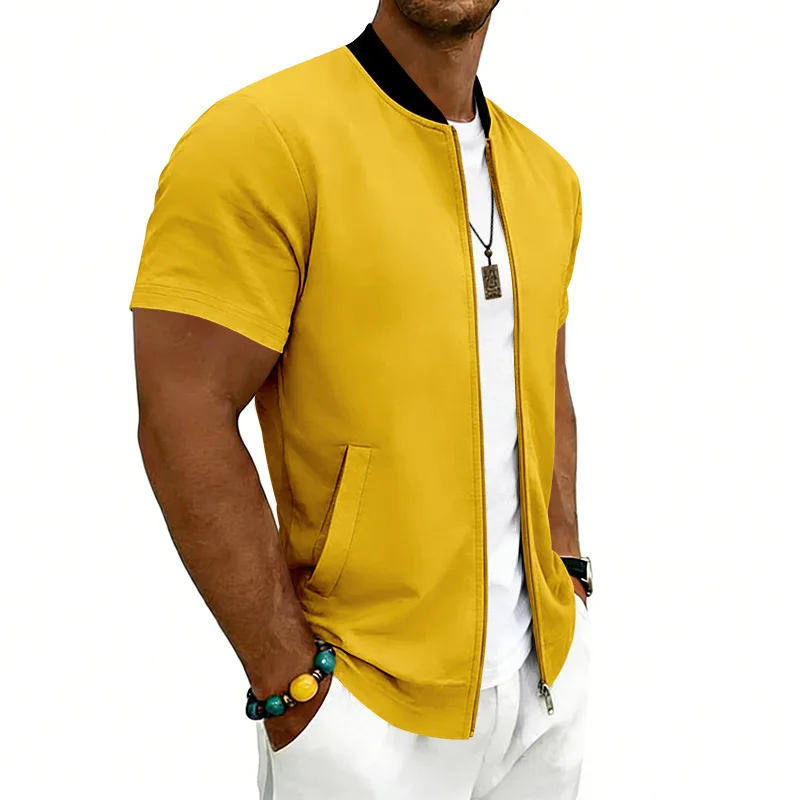 2026 American Summer Men's Stand Collar Thin Sports Short Sleeve Flight Zipper Baseball Jersey Jacket