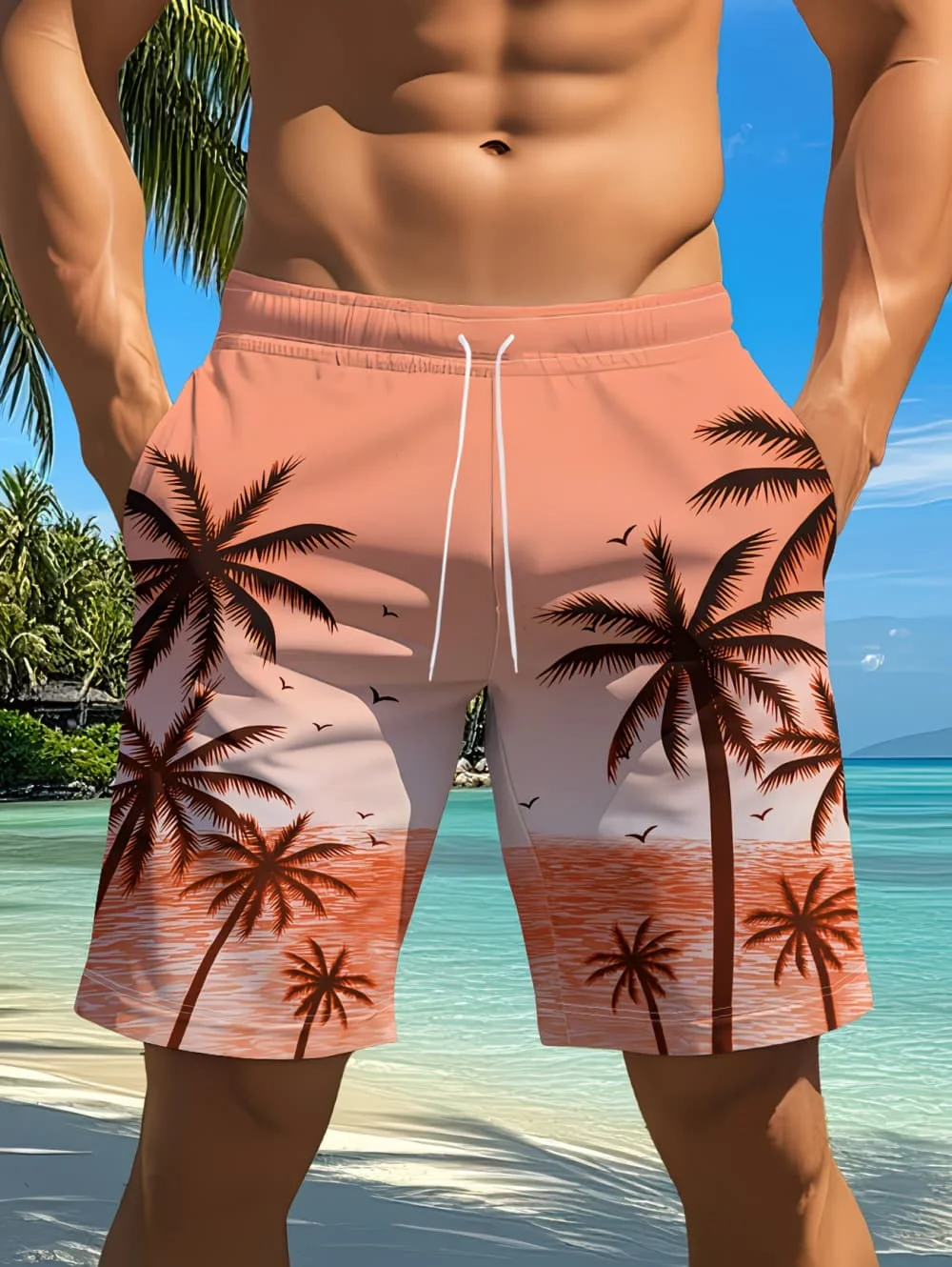 Men's Hawaiian Swim Trunks 3D Gradient Palm Tree Print Beach Shorts Quick Dry Outdoor Fashion Sports Shorts Fashion Men's Shorts
