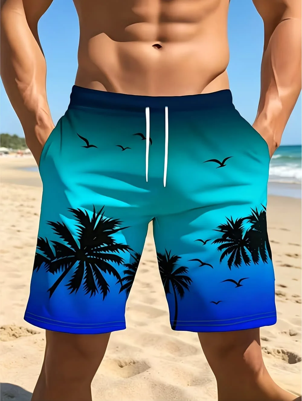 Men's Hawaiian Swim Trunks 3D Gradient Palm Tree Print Beach Shorts Quick Dry Outdoor Fashion Sports Shorts Fashion Men's Shorts