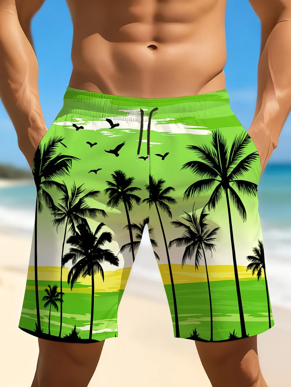 Men's Hawaiian Swim Trunks 3D Gradient Palm Tree Print Beach Shorts Quick Dry Outdoor Fashion Sports Shorts Fashion Men's Shorts