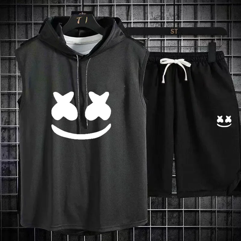 Brand Summer Men's Two Piece Set CasualT-Shirt and Shorts Set Mens Sports Suit Fashion Short Sleeve Tracksuit Hooded T-shirt