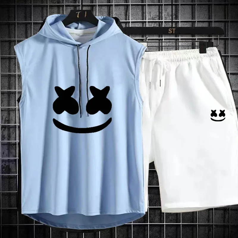 Brand Summer Men's Two Piece Set CasualT-Shirt and Shorts Set Mens Sports Suit Fashion Short Sleeve Tracksuit Hooded T-shirt
