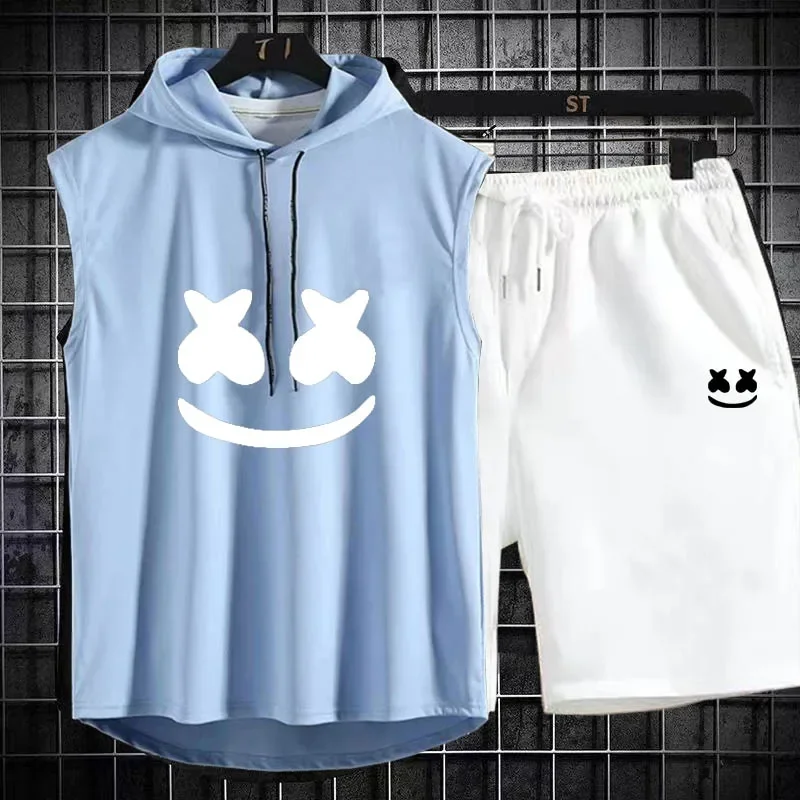 Brand Summer Men's Two Piece Set CasualT-Shirt and Shorts Set Mens Sports Suit Fashion Short Sleeve Tracksuit Hooded T-shirt