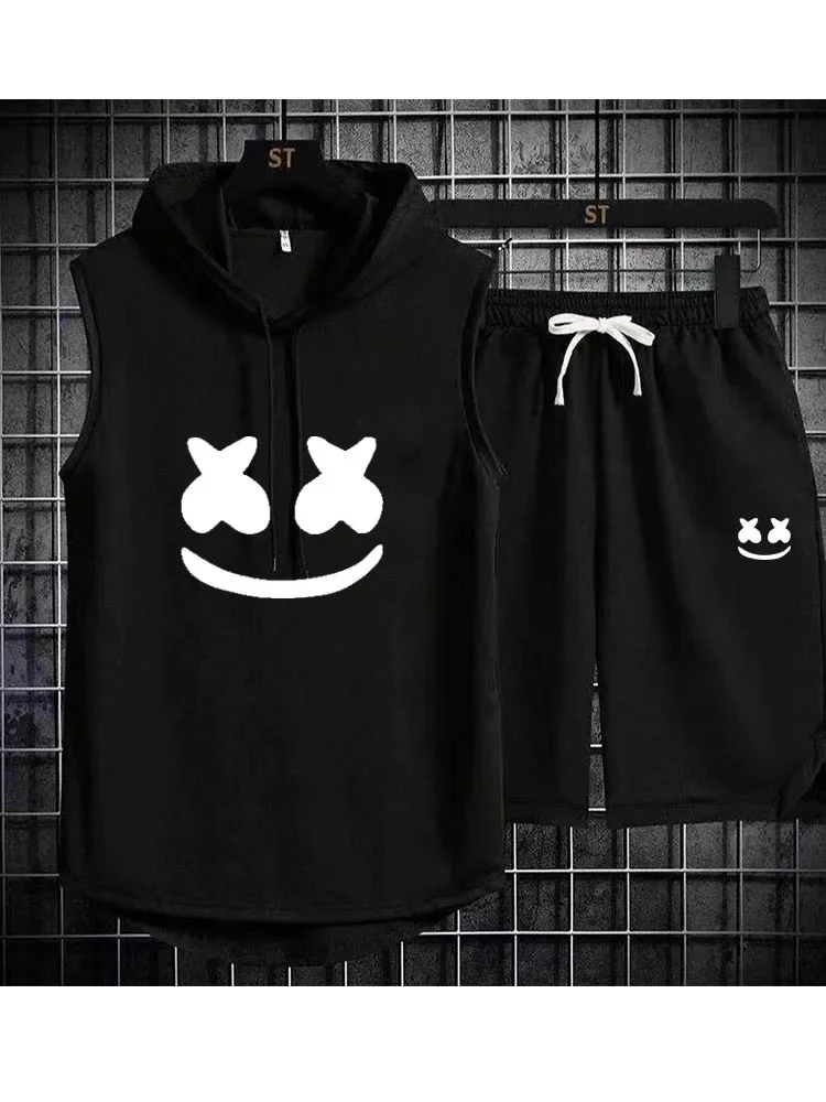 Brand Summer Men's Two Piece Set CasualT-Shirt and Shorts Set Mens Sports Suit Fashion Short Sleeve Tracksuit Hooded T-shirt