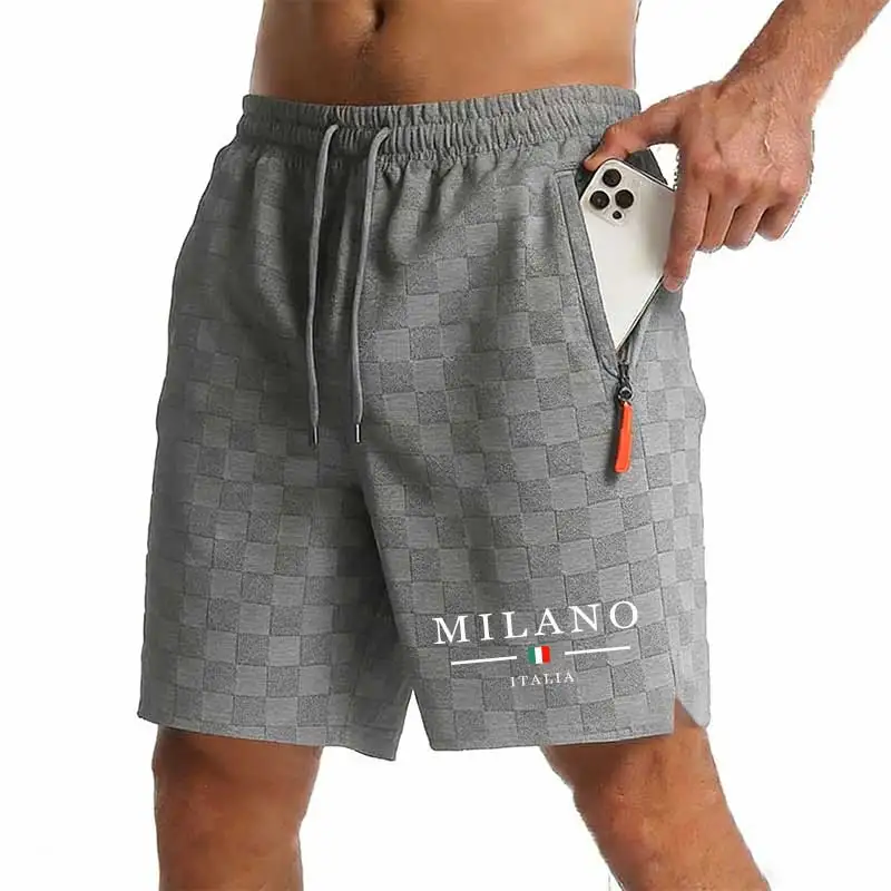 New Summer Men Zipper Pocket Sweatpants Casual Shorts Men's Beach Shorts Basketball Short Trousers Print Label Sportswear Men