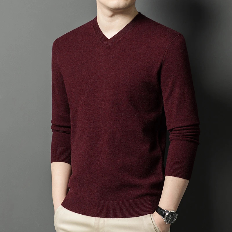 New Sweatwear Men's V Neck Basic Solid Color Sweaters Round Neck Elastic Pullovers Warm Autumn Knitted Oversized Sweater Men