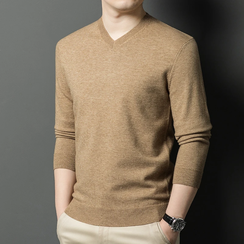 New Sweatwear Men's V Neck Basic Solid Color Sweaters Round Neck Elastic Pullovers Warm Autumn Knitted Oversized Sweater Men