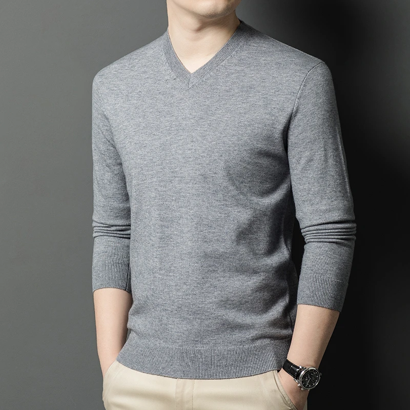 New Sweatwear Men's V Neck Basic Solid Color Sweaters Round Neck Elastic Pullovers Warm Autumn Knitted Oversized Sweater Men