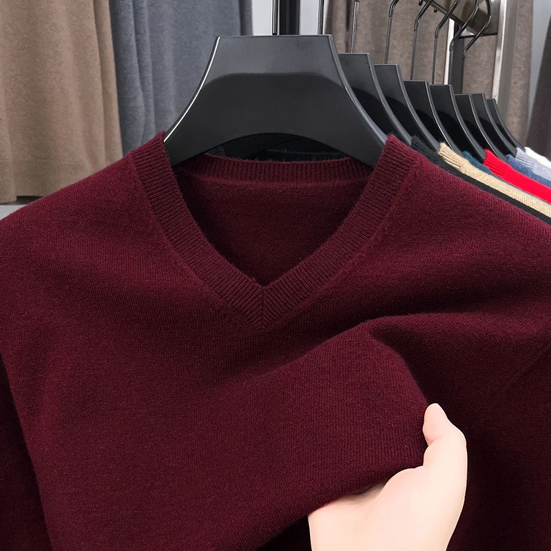 New Sweatwear Men's V Neck Basic Solid Color Sweaters Round Neck Elastic Pullovers Warm Autumn Knitted Oversized Sweater Men