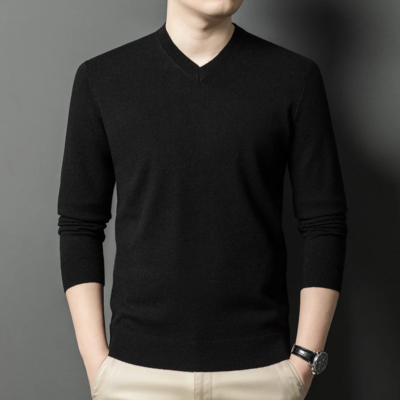 New Sweatwear Men's V Neck Basic Solid Color Sweaters Round Neck Elastic Pullovers Warm Autumn Knitted Oversized Sweater Men