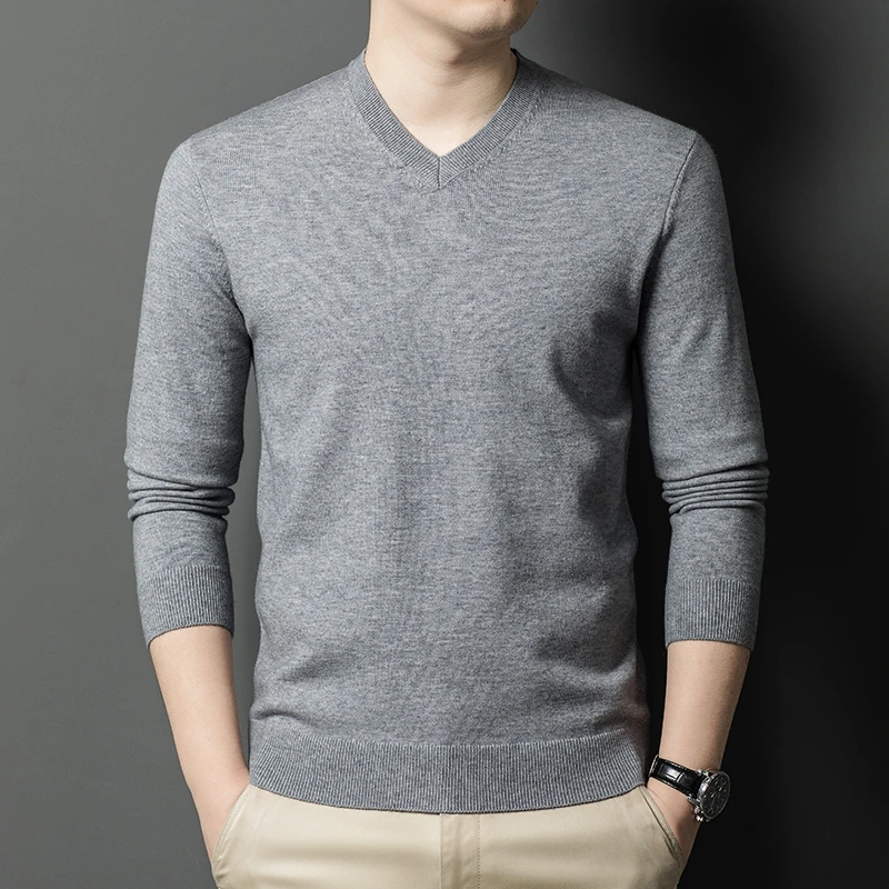 New Sweatwear Men's V Neck Basic Solid Color Sweaters Round Neck Elastic Pullovers Warm Autumn Knitted Oversized Sweater Men