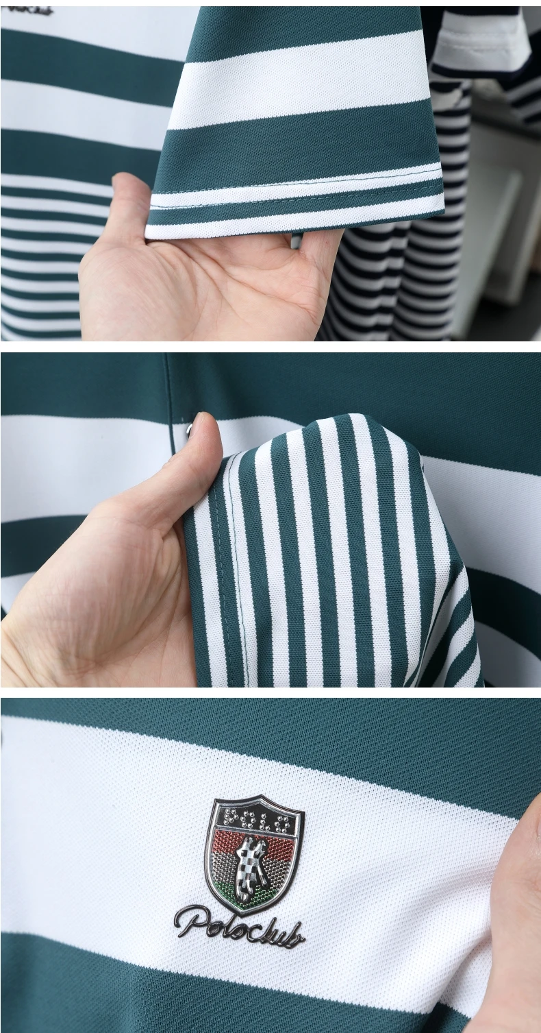 High end brand embossed men short sleeve polo shirt fashion stripe color blocked summer ice silk breathable luxury Paul T-shirt