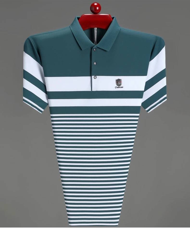 High end brand embossed men short sleeve polo shirt fashion stripe color blocked summer ice silk breathable luxury Paul T-shirt