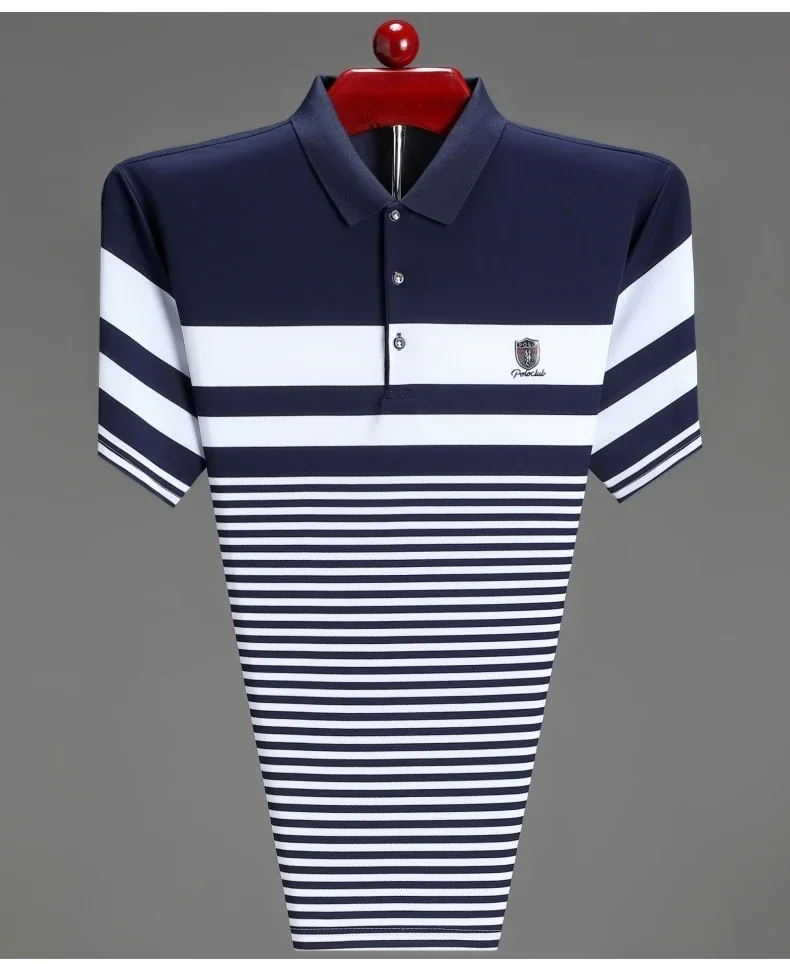 High end brand embossed men short sleeve polo shirt fashion stripe color blocked summer ice silk breathable luxury Paul T-shirt